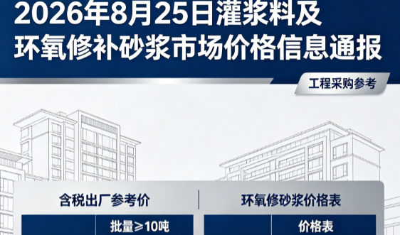 古塔2026年8月25日灌浆料及环氧修补砂浆市场价格信息通报